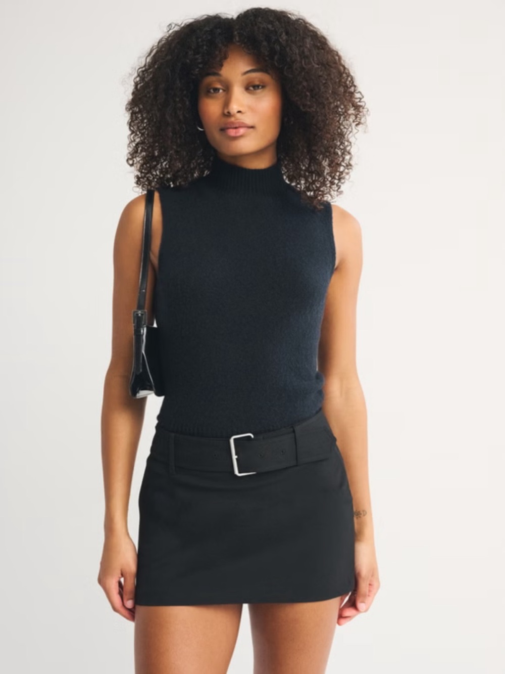 NWT Abercrombie & Fitch Curve Love Black Mini Skirt with Belted Waist